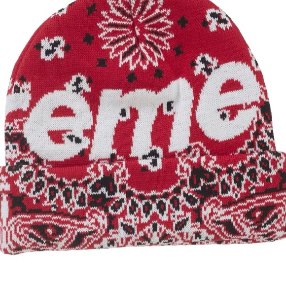 Supreme Red and White Logo Beanie - Picture 1 of 3